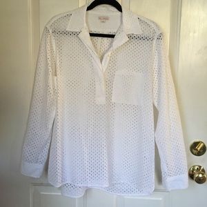 Gap eyelet long sleeve white blouse