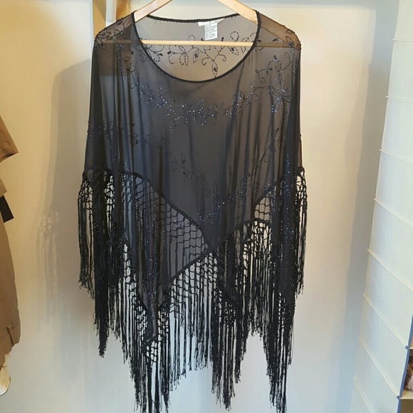 Black sheer beaded shawl