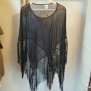 Black sheer beaded shawl
