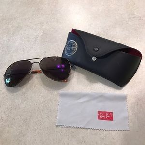 Authentic black rayban aviator with purple tint