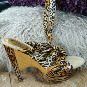 Animal Print Ankle Wrap Platform Heels Animal Print Ankle Wrap Platform Heels