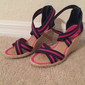 Navy and pink Ralph Lauren espadrille wedges