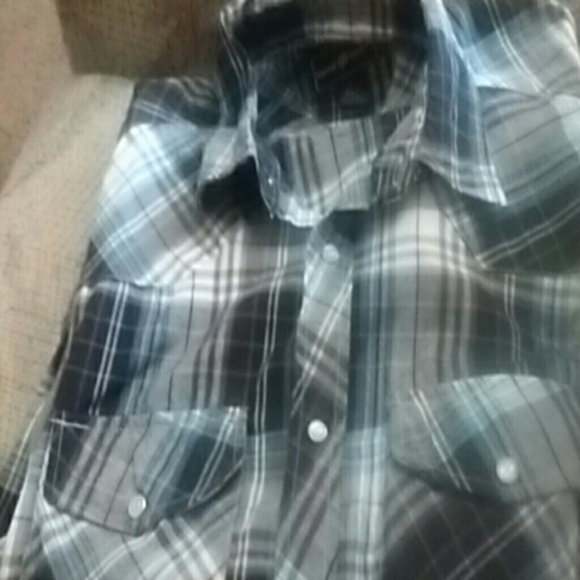Black and blue plaid button down shirt