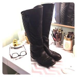 Black Faux Leather Boot with Quilted Detail