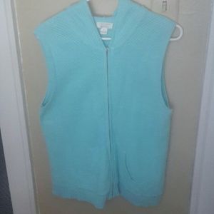 Fall blue zip up hooded vest sweater