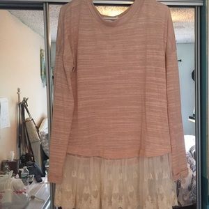 Tunic length sweater top with lace bottom!