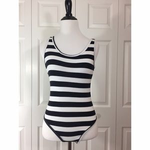 Black and white striped unitard