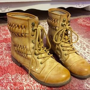 Tan Quilted Combat Boots
