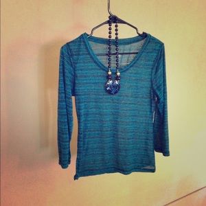 Turquoise and Black Stripes Blouse