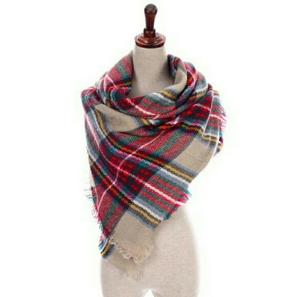 Tan tartan blanket scarf - Picture 2 of 3