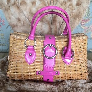 Borsetta rattan and leather trim handbag