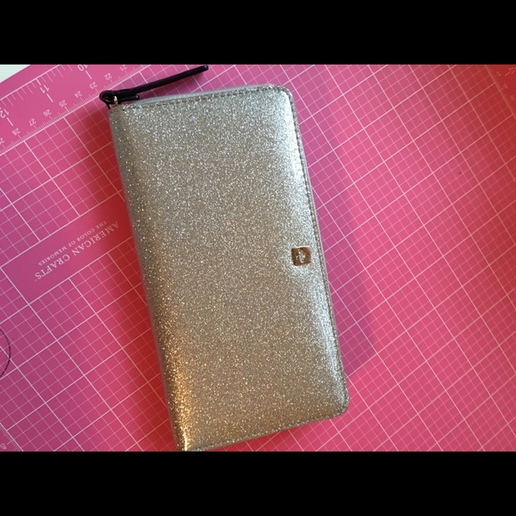 Kate Spade glitter silver wallet zip around