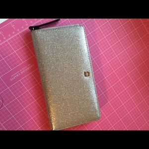 Kate Spade glitter silver wallet zip around