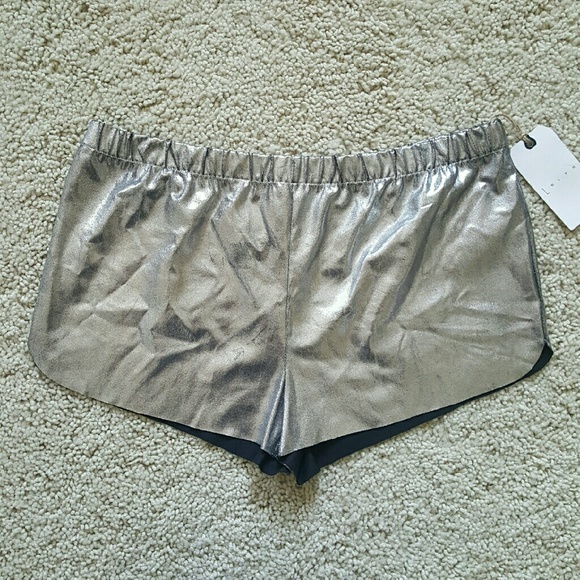 NWT Leith Silver Metallic Athletic Shorts M