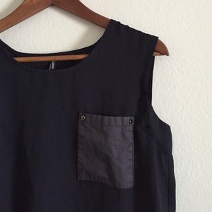 Navy Blue Flow Hi-Lo Top with Leather pocket