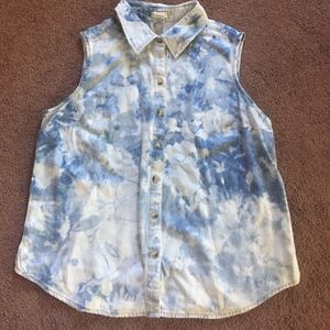 DIY bleached sleeveless denim shirt