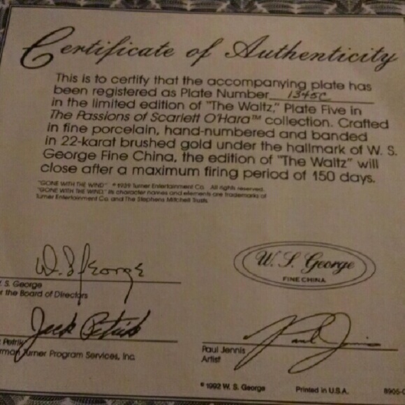 GONE WITH THE WIND COLLECTOR PLATE - Picture 2 of 3