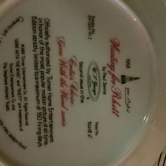 GONE WITH THE WIND COLLECTOR PLATE - Picture 3 of 3