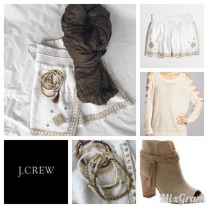 J Crew 3" Gold Mosaic Embroidered Pull-On Shorts