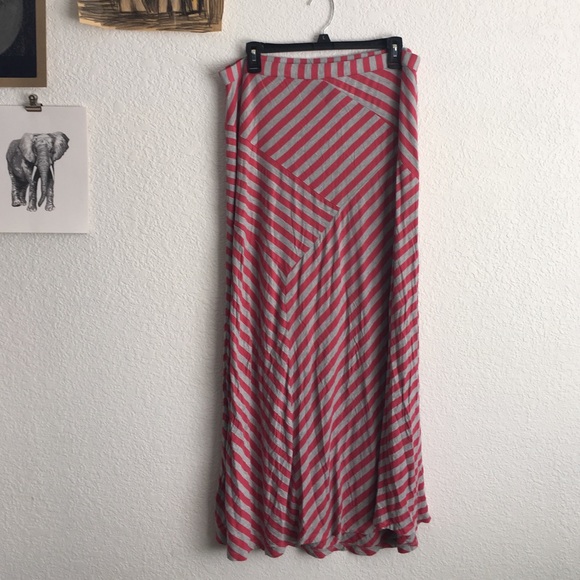 Magenta and gray striped maxi skirt