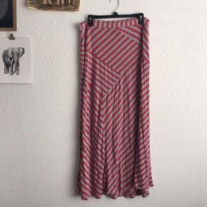 Magenta and gray striped maxi skirt