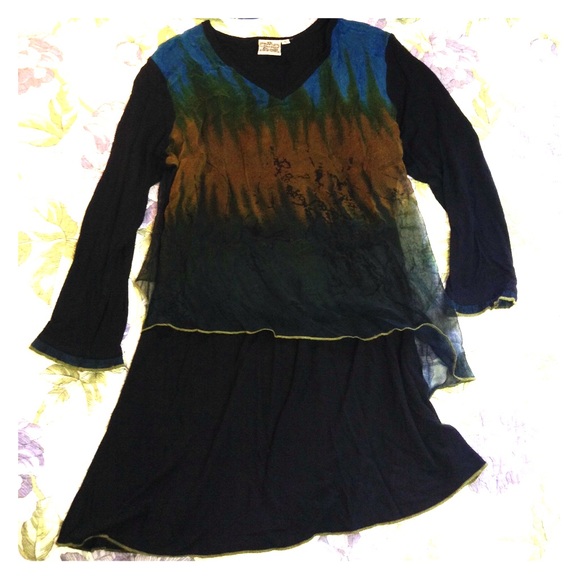 Asymmetrical tunic w chiffon overlay