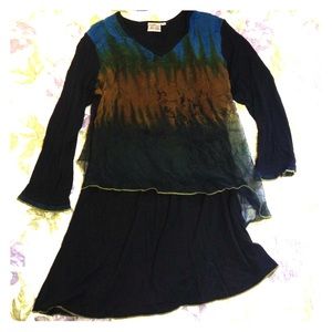 Asymmetrical tunic w chiffon overlay