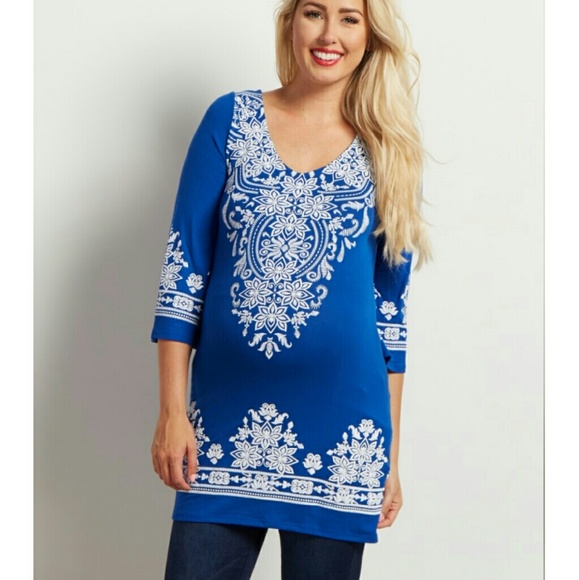 Royal Blue Printed 3/4 Sleeve