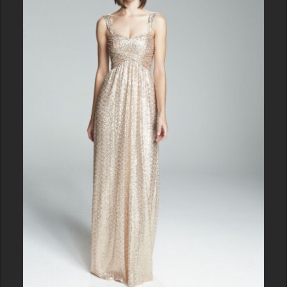 Amsale Loire sequin bridesmaid dress, rose gold
