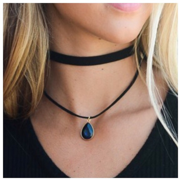 NEW BLUE DUAL STRAP GEMSTONE CHOKER 100% poly - Picture 2 of 3