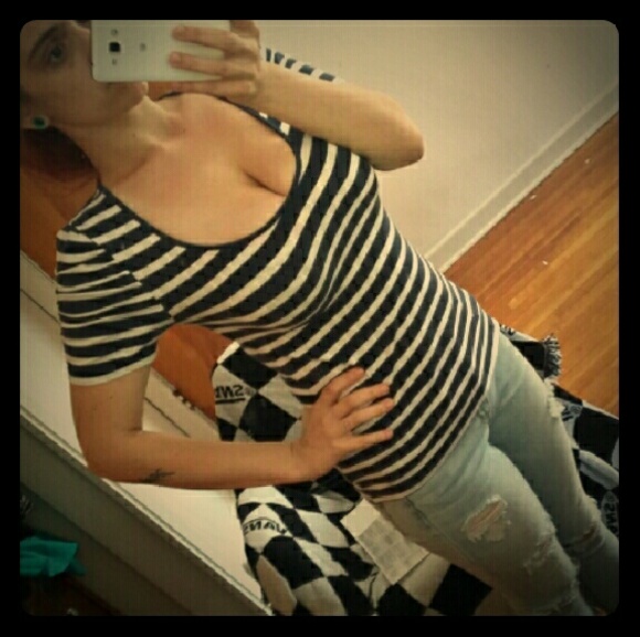 Scrunched short sleeve striped tee