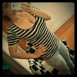 Scrunched short sleeve striped tee