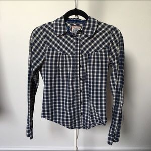 Flannel type checkered button down blouse