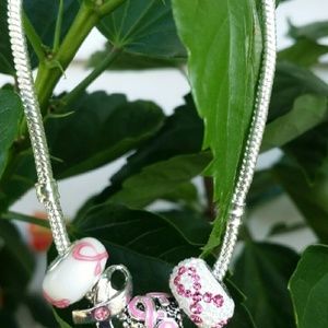 Breast Cancer Charm Bead Bracelet