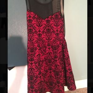 Velvet red and black mesh dress