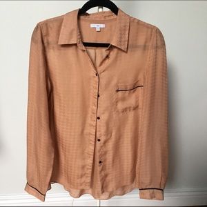 Gap sheer beige herringbone print blouse