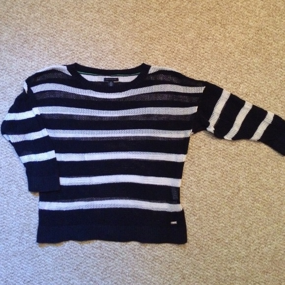 Tommy Hilfiger open knit sweater in navy/cream
