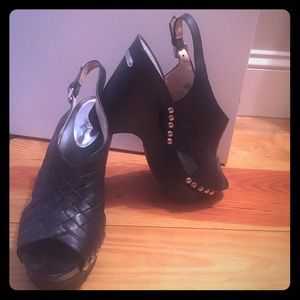 Michael Kors black leather wedges