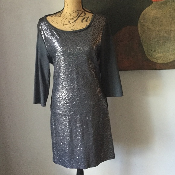 Heather gray sequined front dress.