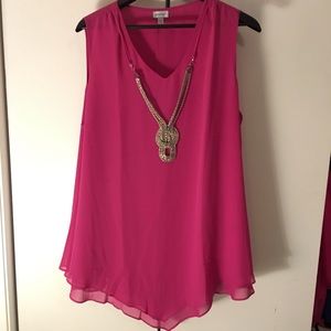 Bright pink layered tank with detachable necklace