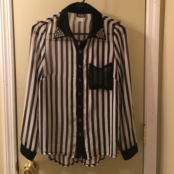 Sheer long sleeve black and white stripped top