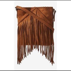 Never worn Express faux sued fringe cross body