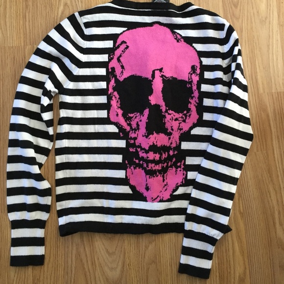 Too Fast Brand Pink Skull Cardigan