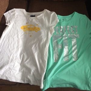 Two teal and white Gap shirts