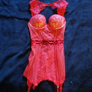Red High Neck Lace Garter Slip