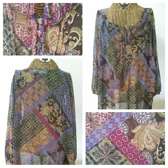 XSOLDX Liz Claiborne sheer BOHO blouse top 3X - Picture 2 of 2