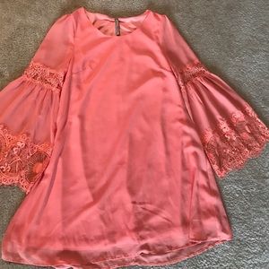 Coral peach bell sleeve shift dress