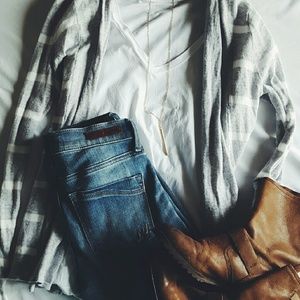 Express grey and white striped cardigan