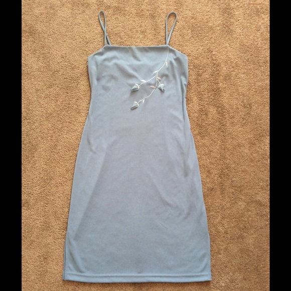 Vintage Dresses & Skirts - Vintage 90s Light Blue Floral Slip Dress