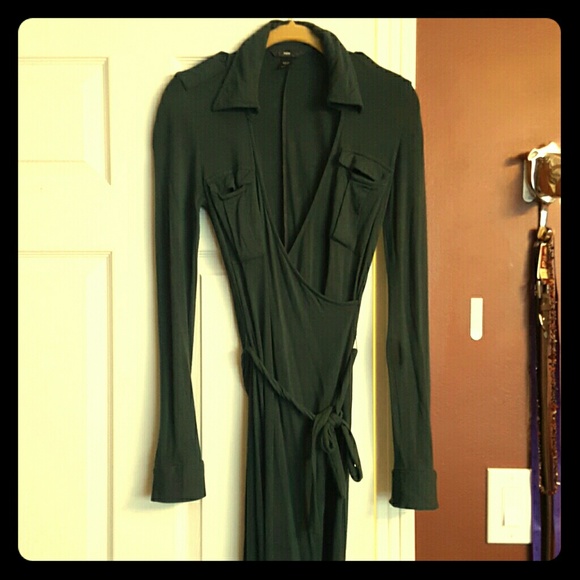 Forest green military faux wrap dress